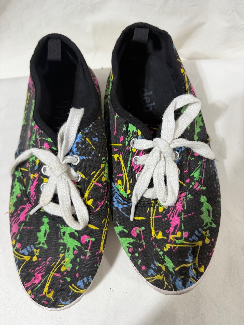 Deb Black Canvas Athletic Shoes with Neon Paint Splatter